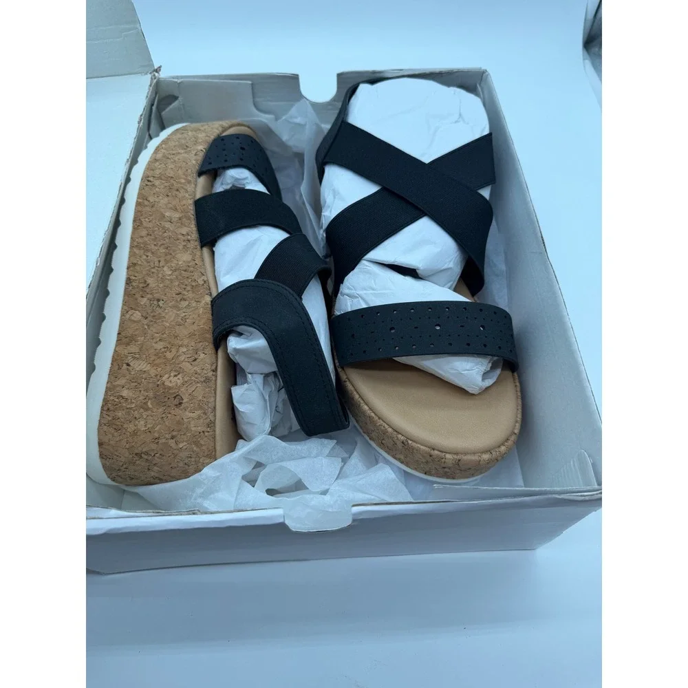 Evans Flatform Phoebe Black Cork Wedge Platform Sandals Womens 8.5W